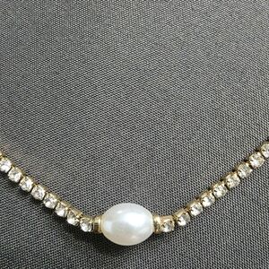 Estate - Gold Tone - Elegant White Stones Choker Necklace - Item 450